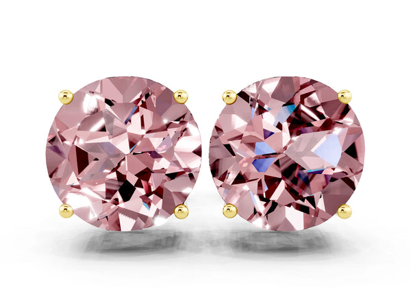 Yellow gold Round Cut Morganite Stud Earrings