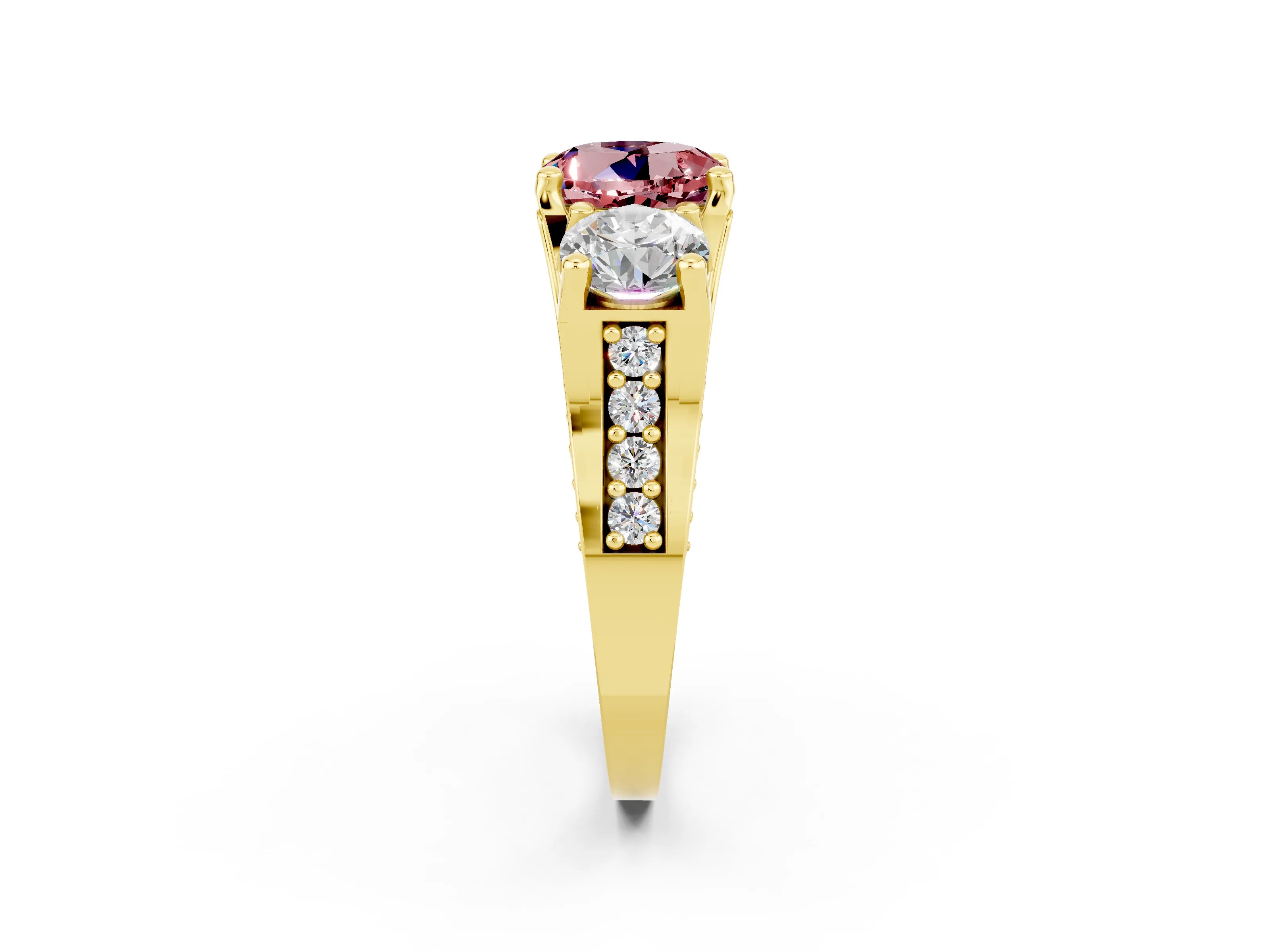 Yellow gold Round Cut Morganite Three-Stone Ring with Channel Set Band and Four-Prong Setting_2