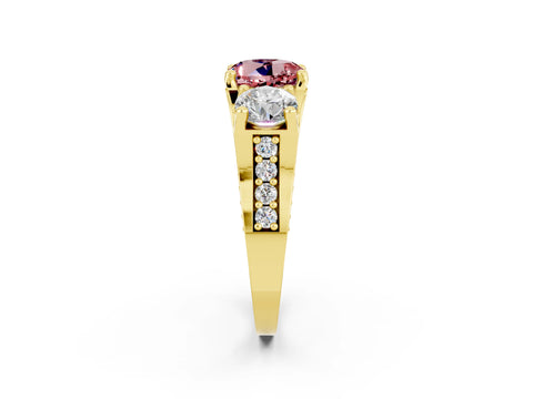 Yellow gold Round Cut Morganite Three-Stone Ring with Channel Set Band and Four-Prong Setting_2