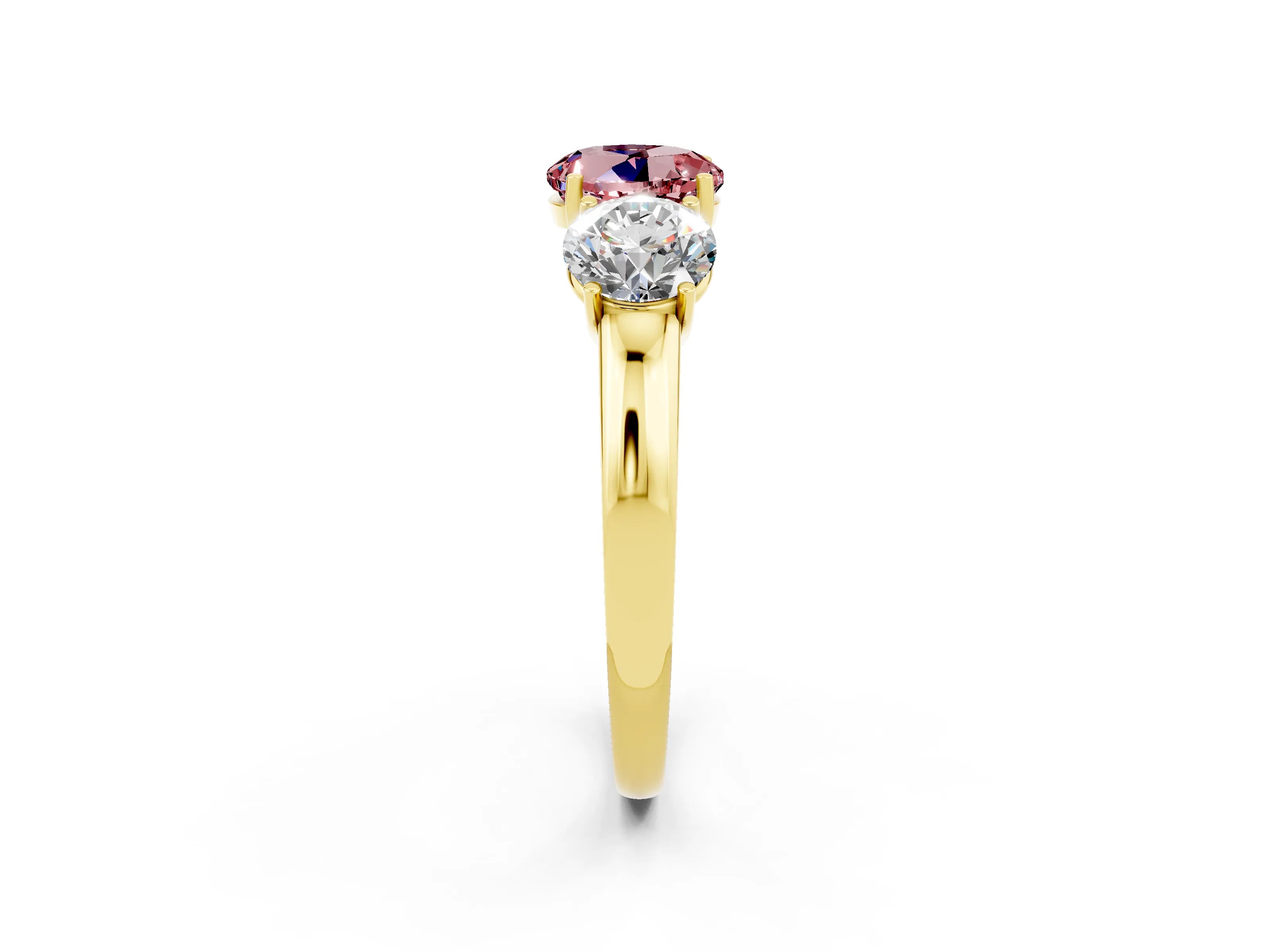 Yellow gold Round Cut Morganite Three-Stone Ring with Four-Prong Setting and Classic Band_2