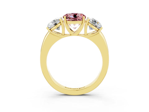 Yellow gold Round Cut Morganite Three-Stone Ring with Four-Prong Setting and Classic Band_3