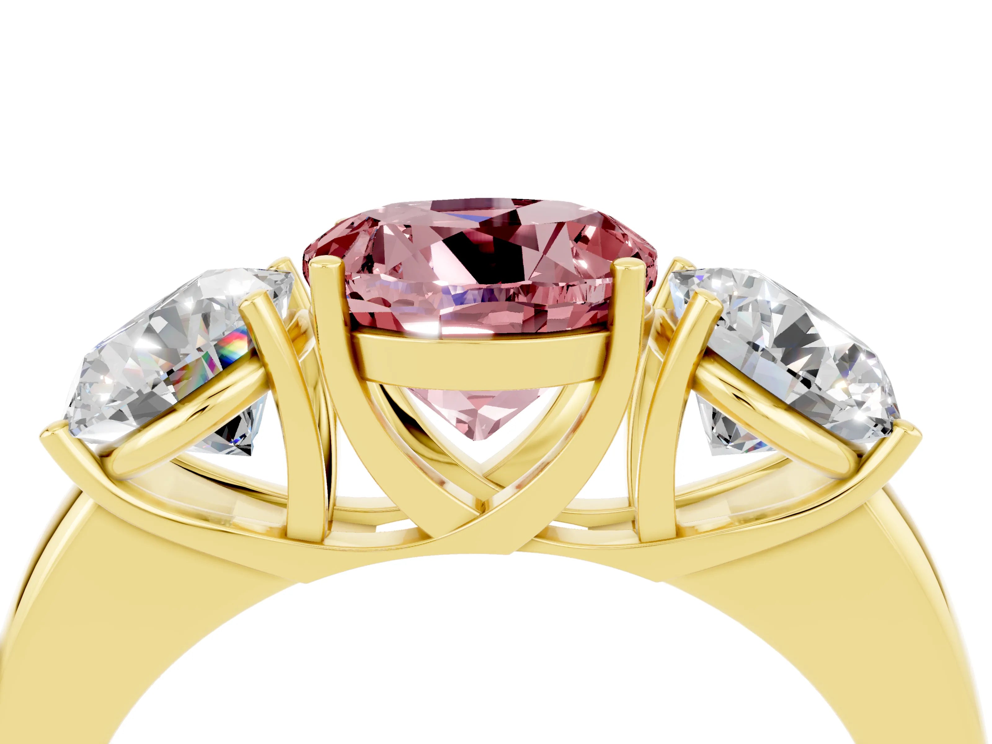 Yellow gold Round Cut Morganite Three-Stone Ring with Four-Prong Setting and Classic Band_4
