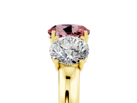 Yellow gold Round Cut Morganite Three-Stone Ring with Four-Prong Setting and Classic Band_5