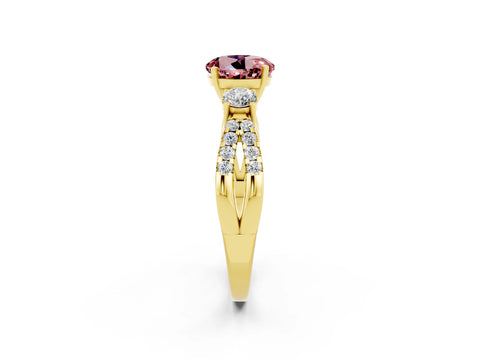 Yellow gold Round Cut Morganite Three-Stone Ring with Pavé Split Shank and Four-Prong Setting_2
