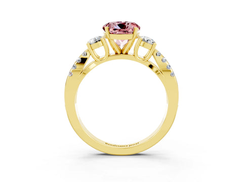 Yellow gold Round Cut Morganite Three-Stone Ring with Pavé Split Shank and Four-Prong Setting_3