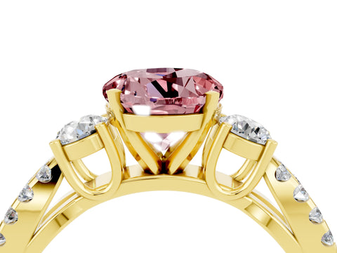 Yellow gold Round Cut Morganite Three-Stone Ring with Pavé Split Shank and Four-Prong Setting_4