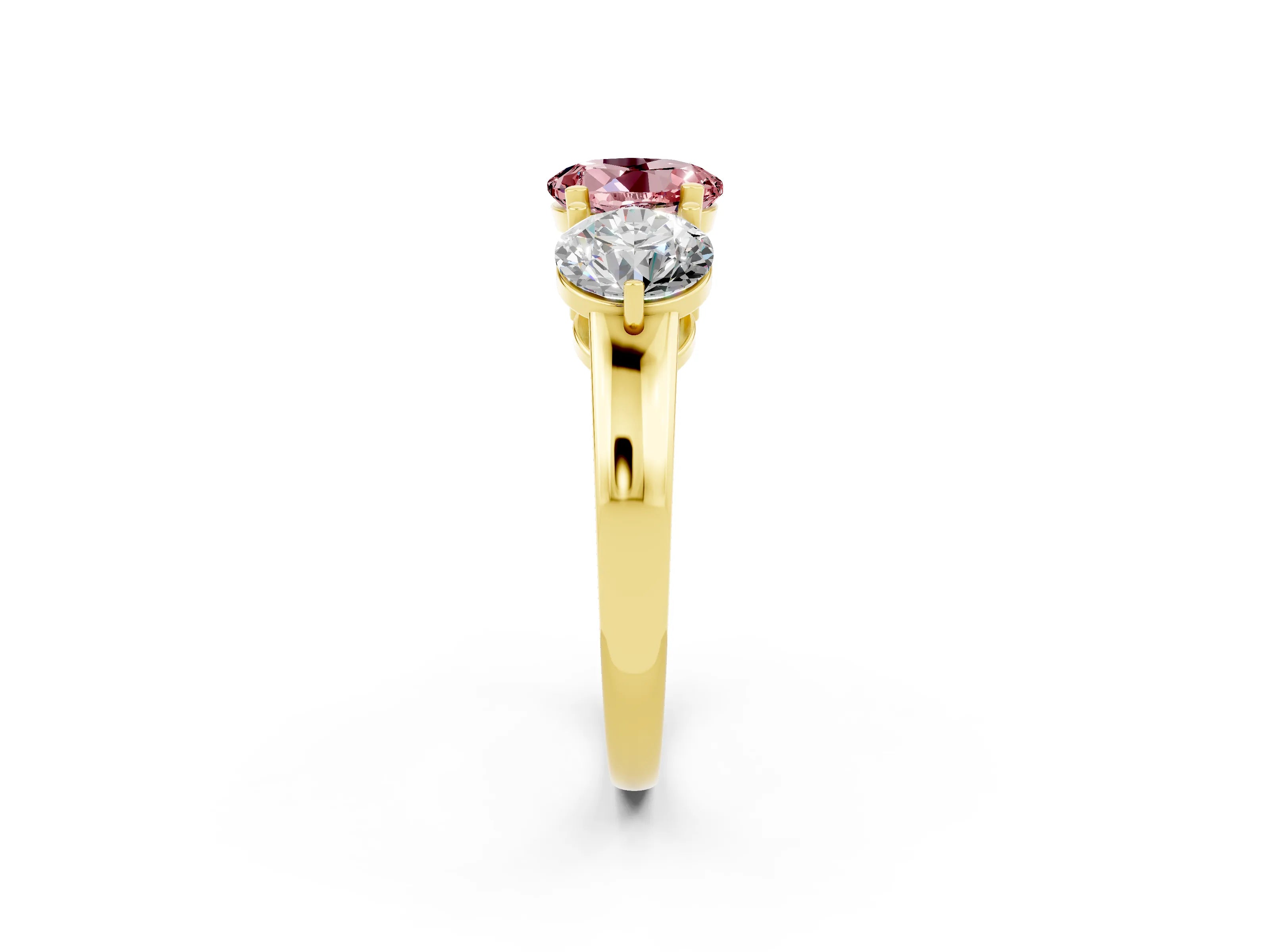 Yellow gold Round Cut Morganite Three-Stone Ring with Prong Setting and Classic Band_2