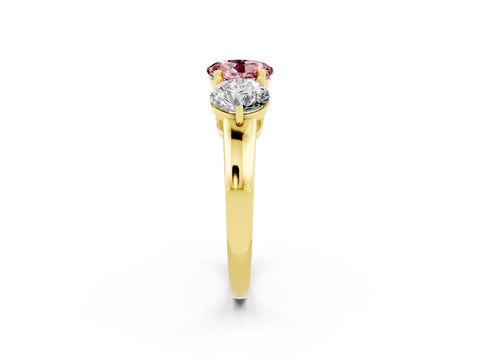 Yellow gold Round Cut Morganite Three-Stone Ring with Prong Setting and Classic Band_2