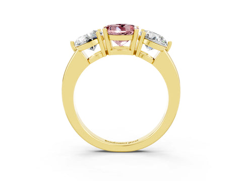 Yellow gold Round Cut Morganite Three-Stone Ring with Prong Setting and Classic Band_3