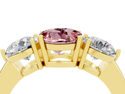 Yellow gold Round Cut Morganite Three-Stone Ring with Prong Setting and Classic Band_4