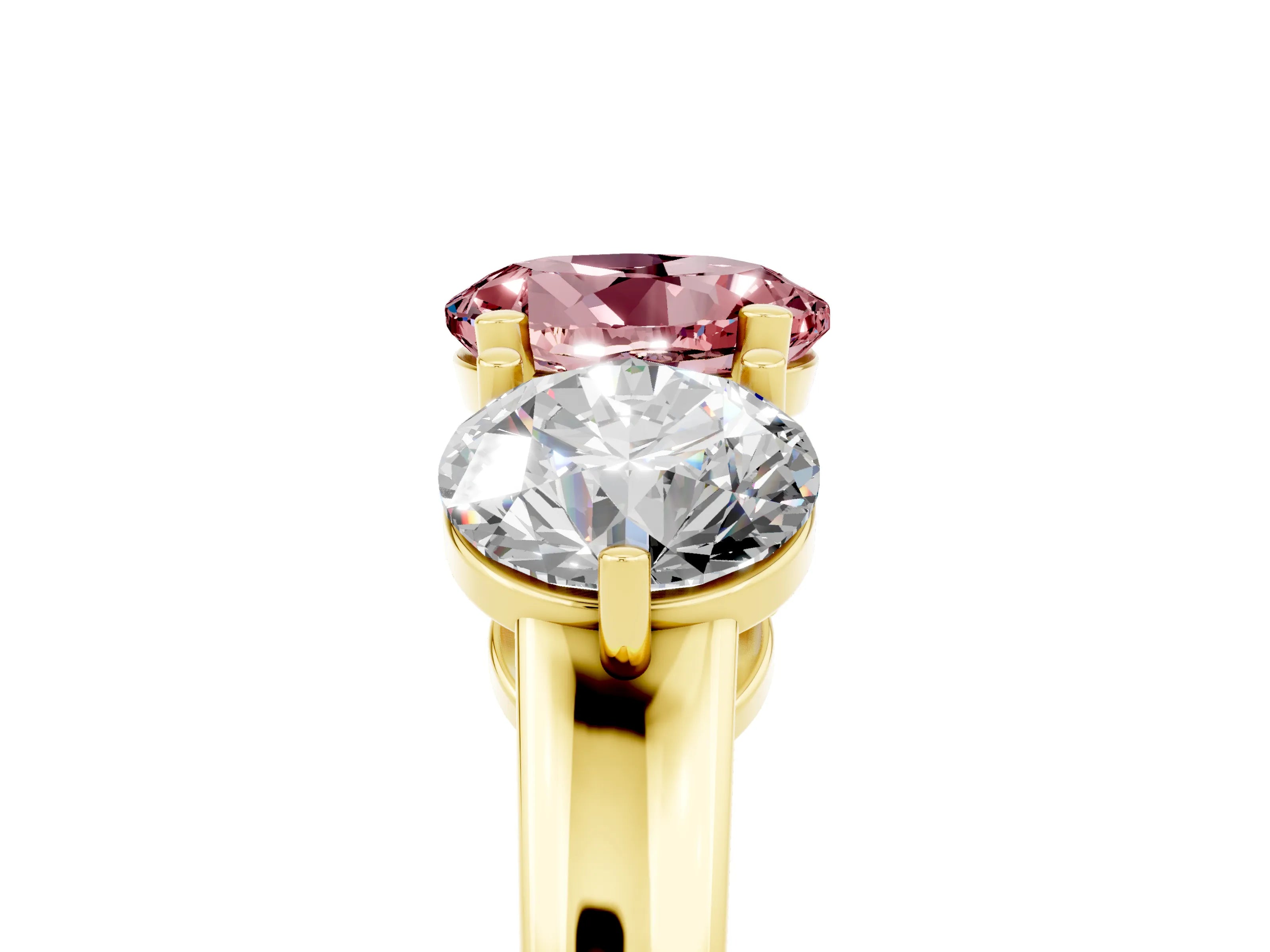 Yellow gold Round Cut Morganite Three-Stone Ring with Prong Setting and Classic Band_5