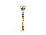 Yellow gold Round Cut Pavé Band Solitaire Ring with Four-Prong Setting_164