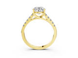 Yellow gold Round Cut Pavé Band Solitaire Ring with Four-Prong Setting_165