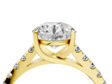 Yellow gold Round Cut Pavé Band Solitaire Ring with Four-Prong Setting_166