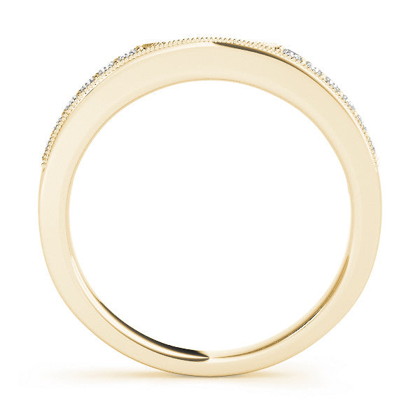 Yellow gold Round Cut Pavé Diamond Contour Band with Milgrain Detailing 1