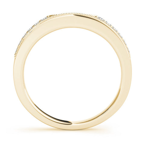 Yellow gold Round Cut Pavé Diamond Contour Band with Milgrain Detailing 1