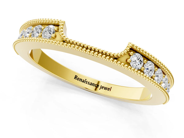 Yellow gold Round Cut Pavé Diamond Contour Band with Milgrain Detailing