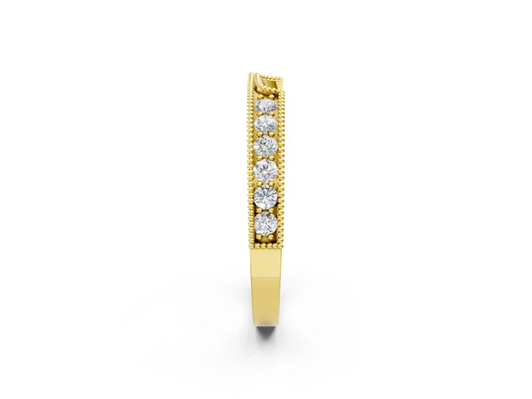 Yellow gold Round Cut Pavé Diamond Contour Band with Milgrain Detailing