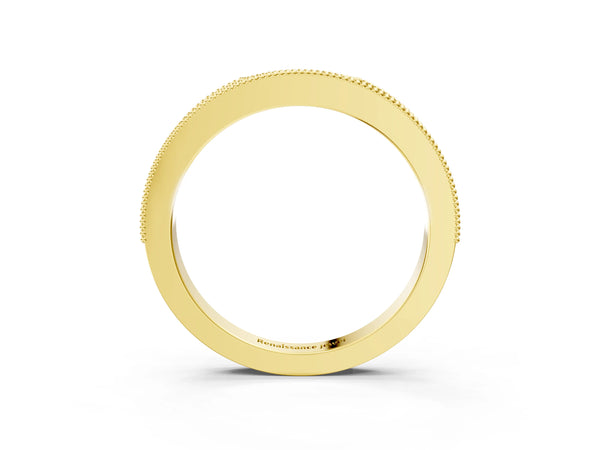 Yellow gold Round Cut Pavé Diamond Contour Band with Milgrain Detailing