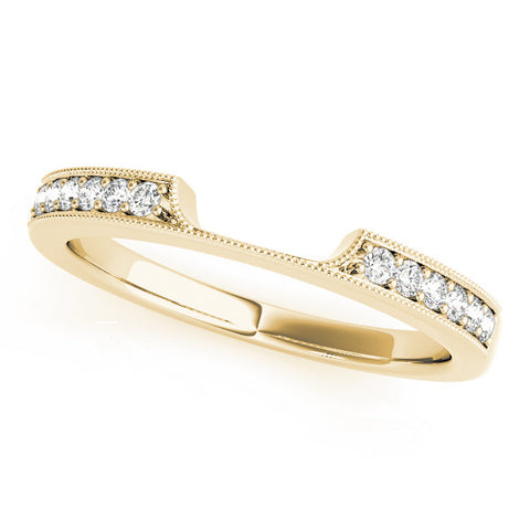 Yellow gold Round Cut Pavé Diamond Contour Band with Milgrain Detailing