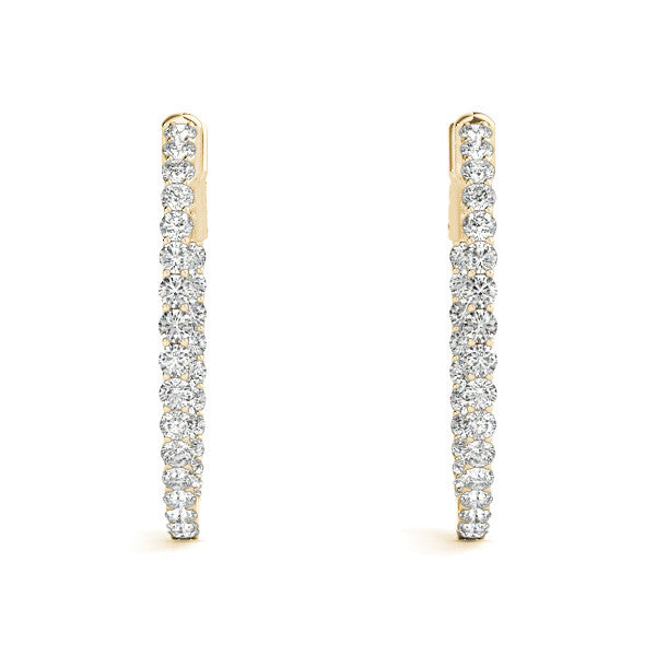 Yellow gold Round Cut Pavé Diamond Hoop Earrings with Four-Prong Setting 3