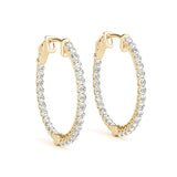 Yellow gold Round Cut Pavé Diamond Hoop Earrings with Four-Prong Setting
