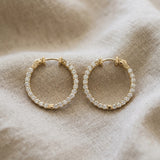 Yellow gold Round Cut Pavé Diamond Hoop Earrings with Four-Prong Setting_12
