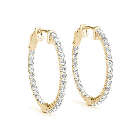 Yellow gold Round Cut Pavé Diamond Hoop Earrings with Four-Prong Setting
