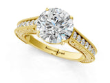 Yellow gold Round Cut Pave Band Milgrain Solitaire Ring_7