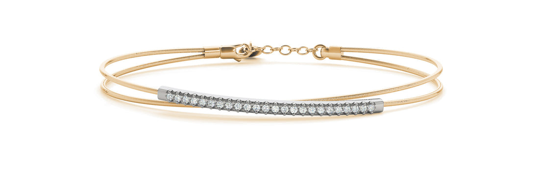 Yellow gold Round Cut Pave Diamond Double Wire Bracelet with Channel Setting