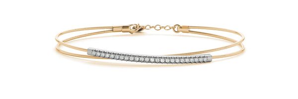 Yellow gold Round Cut Pave Diamond Double Wire Bracelet with Channel Setting