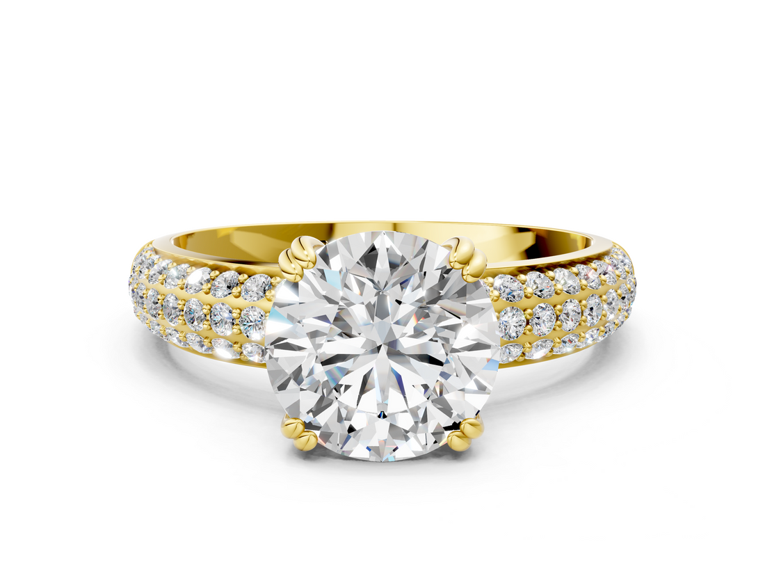 Yellow gold Round Cut Pave Diamond Engagement Ring with Channel Set Band and Four-Prong Setting_20
