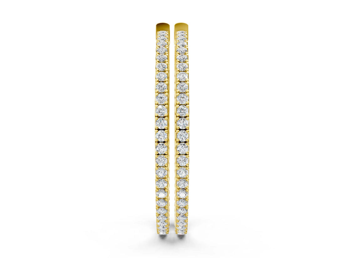 Yellow gold Round Cut Pave Diamond Hoop Earrings with Prong Setting_15