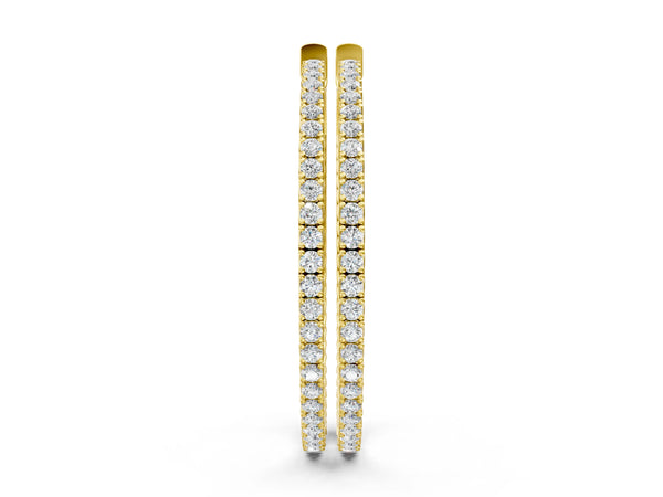 Yellow gold Round Cut Pave Diamond Hoop Earrings with Prong Setting