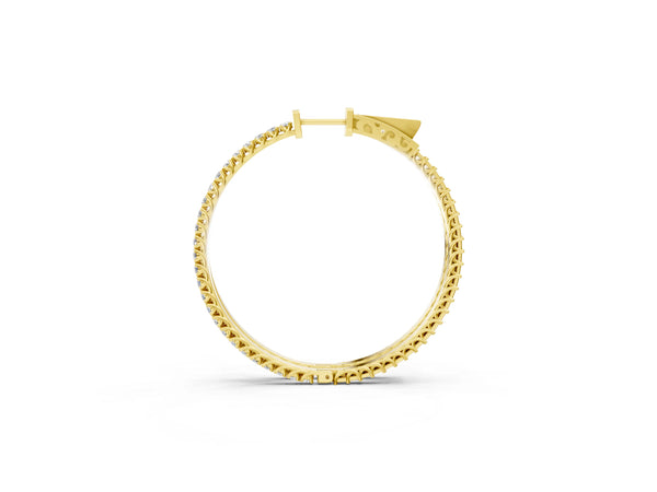 Yellow gold Round Cut Pave Diamond Hoop Earrings with Prong Setting