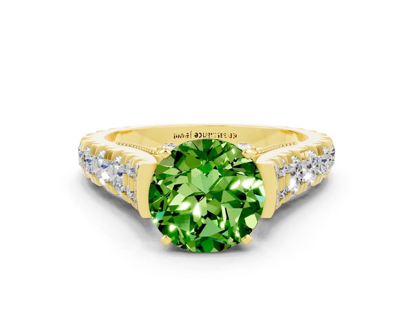 Yellow gold Round Cut Peridot Classic Solitaire Ring with Pavé Band and Four-Prong Setting