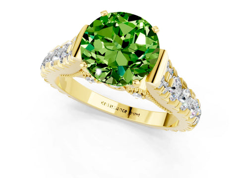 Yellow gold Round Cut Peridot Classic Solitaire Ring with Pavé Band and Four-Prong Setting_1