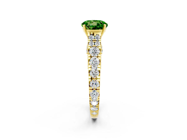 Yellow gold Round Cut Peridot Classic Solitaire Ring with Pavé Band and Four-Prong Setting