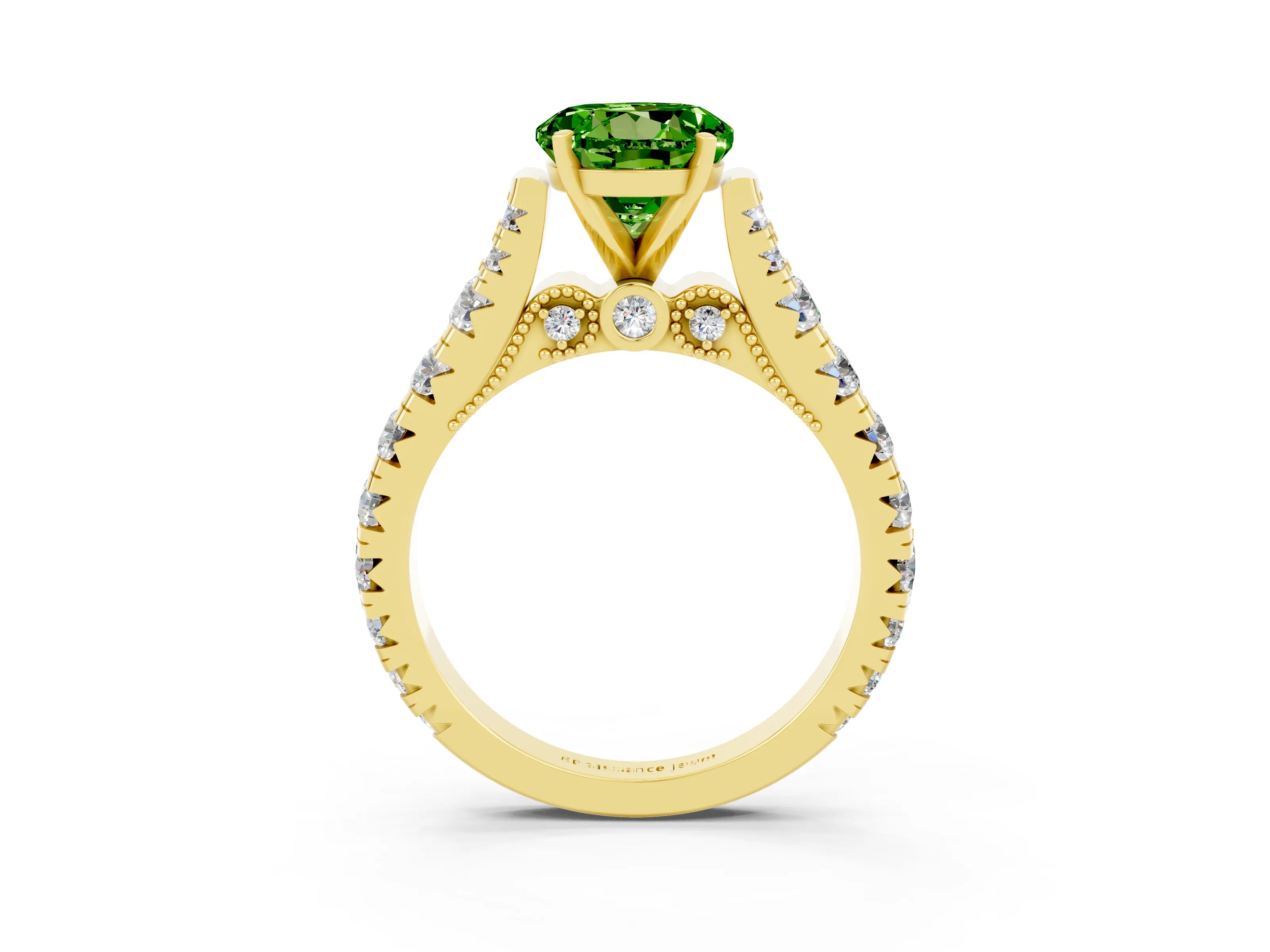 Yellow gold Round Cut Peridot Classic Solitaire Ring with Pavé Band and Four-Prong Setting_3