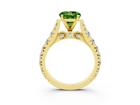 Yellow gold Round Cut Peridot Classic Solitaire Ring with Pavé Band and Four-Prong Setting_3