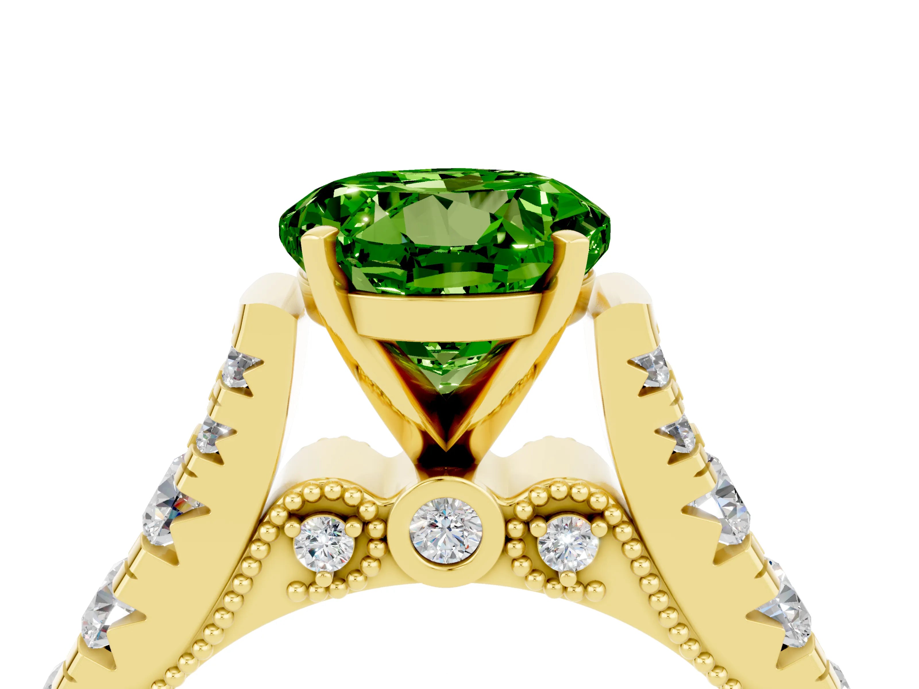 Yellow gold Round Cut Peridot Classic Solitaire Ring with Pavé Band and Four-Prong Setting_4