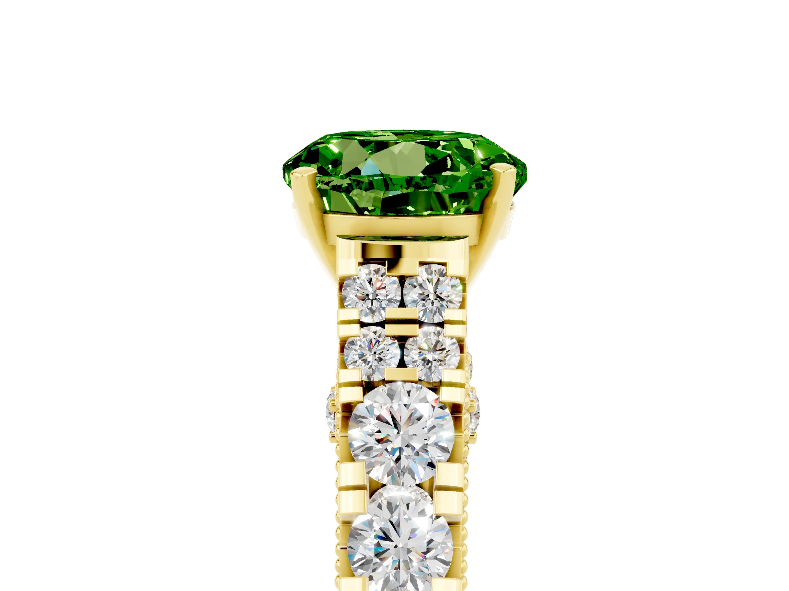Yellow gold Round Cut Peridot Classic Solitaire Ring with Pavé Band and Four-Prong Setting_5
