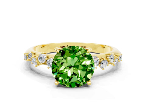 Yellow gold Round Cut Peridot Cluster Side Stone Solitaire Ring with Prong Setting_24