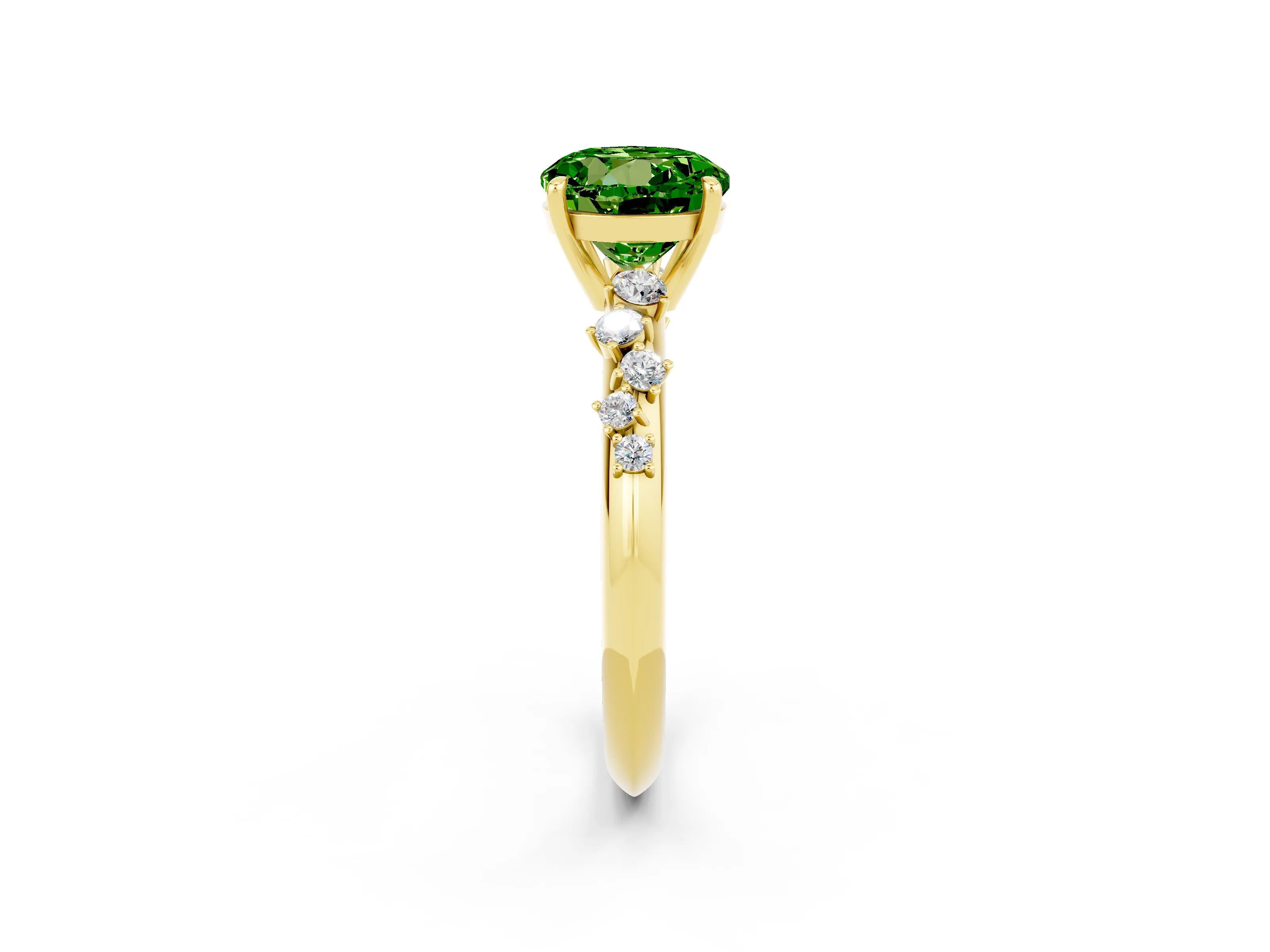 Yellow gold Round Cut Peridot Cluster Side Stone Solitaire Ring with Prong Setting_26