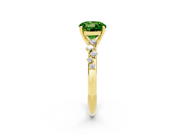 Yellow gold Round Cut Peridot Cluster Side Stone Solitaire Ring with Prong Setting