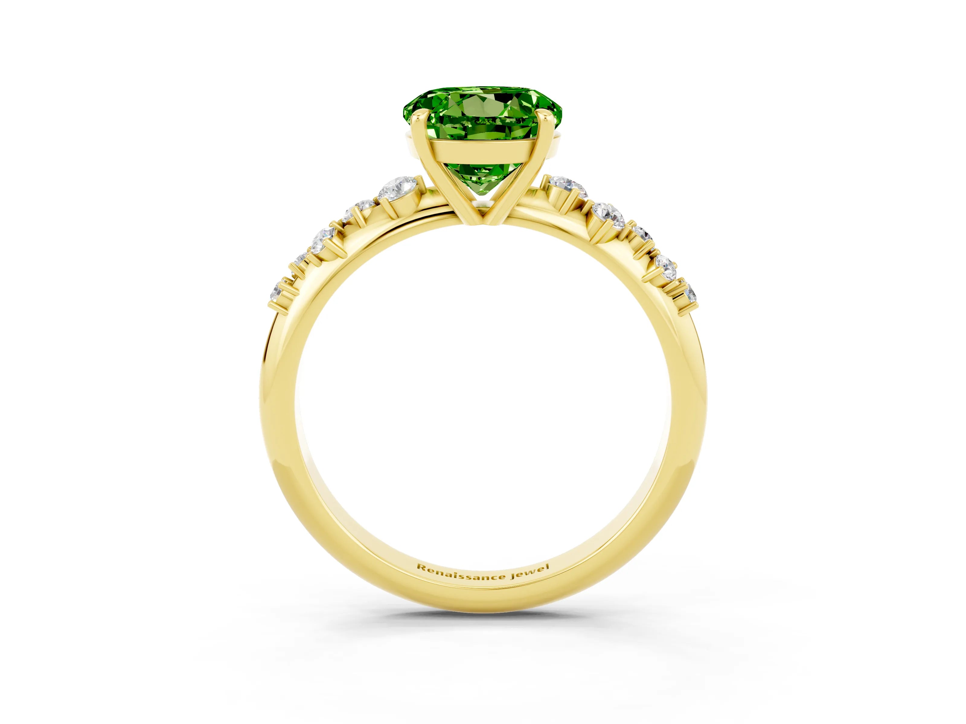 Yellow gold Round Cut Peridot Cluster Side Stone Solitaire Ring with Prong Setting_27