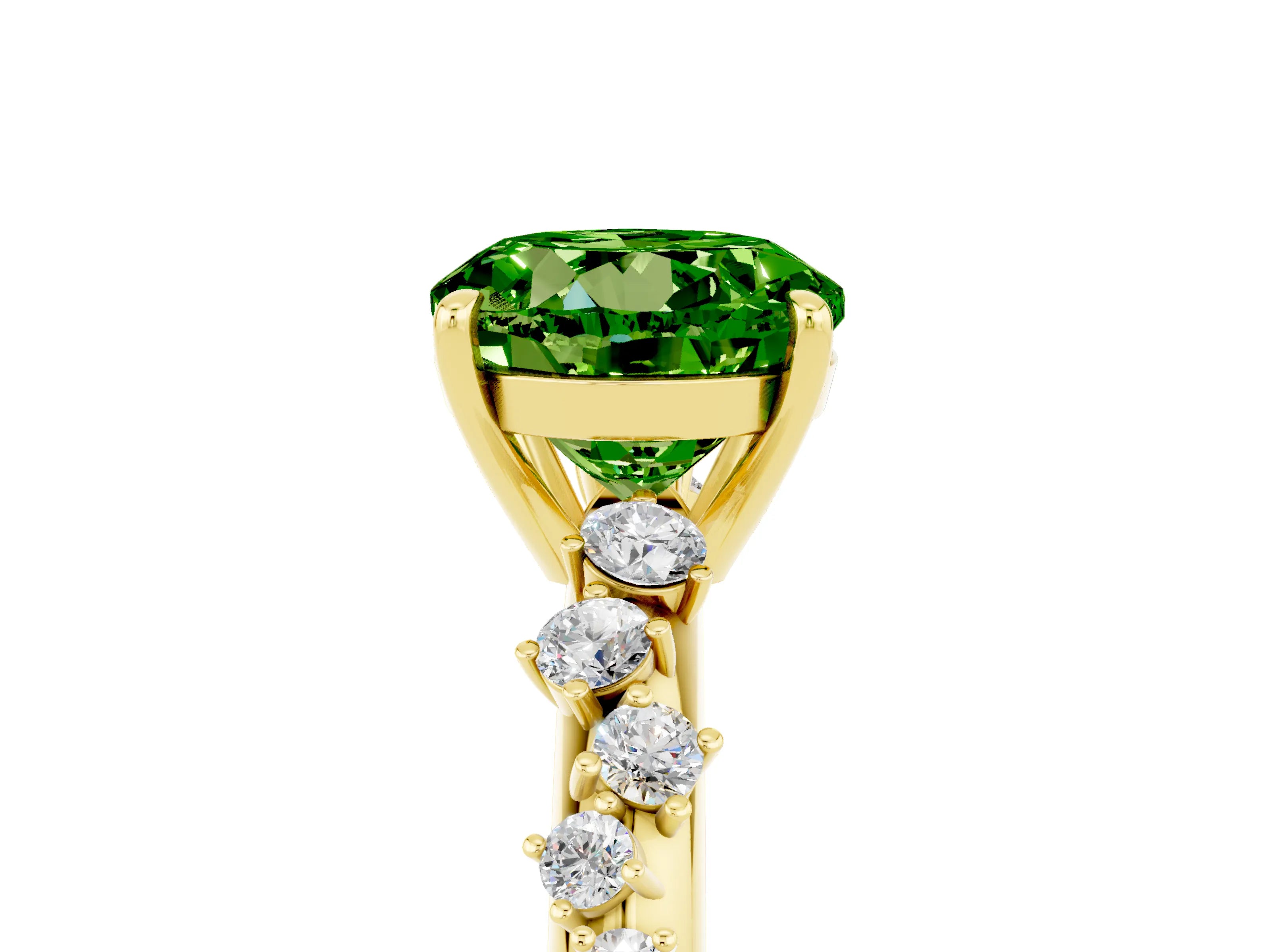 Yellow gold Round Cut Peridot Cluster Side Stone Solitaire Ring with Prong Setting_29