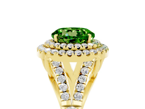 Yellow gold Round Cut Peridot Double Halo Ring with Split Shank and Prong Setting_25
