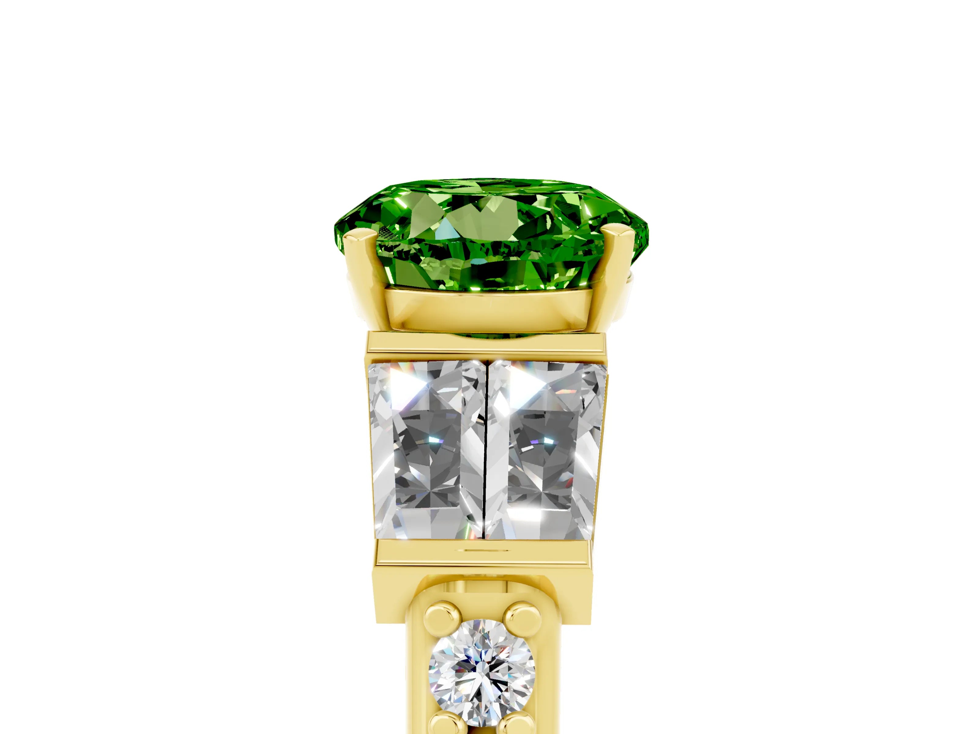 Yellow gold Round Cut Peridot Engagement Ring with Baguette Side Stones and Channel Set Band_5