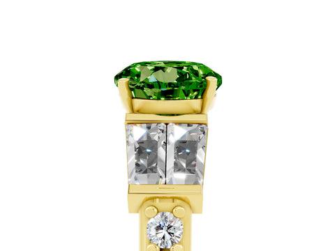 Yellow gold Round Cut Peridot Engagement Ring with Baguette Side Stones and Channel Set Band_5